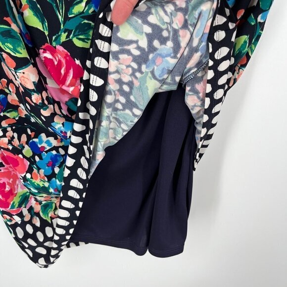 Eliza J Womens Floral Print Shift Dress Size 6 Navy Lined Stretch Half Sleeve - Picture 8 of 16